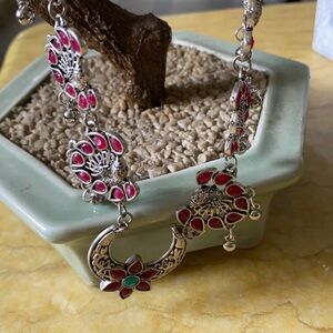 Vintage Mozambique garnet silver peacock necklace